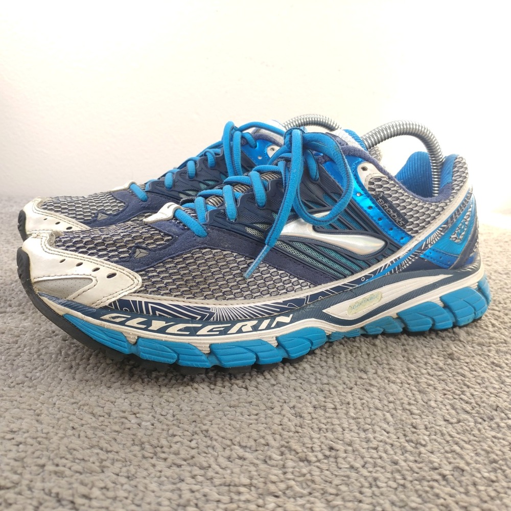 Brooks Glycerin 10 Womens Size 10 Running Shoes White Blue Silver 120112-1B-489